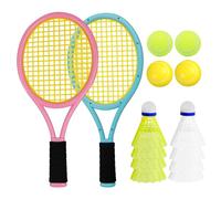 SKIKHN Raquetas de Tenis para Niños, Juego de Bádminton para Niños, Juego de Raquetas de Tenis para Niños con 4 Pelotas de Entrenamiento Suaves y 8 Bádminton, para Deportes al Aire Libre en Interiores