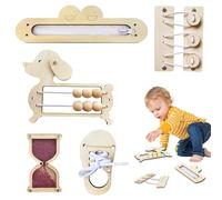 SKIKHN Tablero Montessori Accesorio,Paneles Sensoriales Montessori,5 Piezas Tableros de Actividades Sensoriales de Madera,Juguetes Sensoriales para Niños de 1-6 Años Tren Habilidad BáSica De Vida