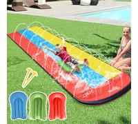 SKIKHN Tobogán de Agua Triple,480x210CM Water Slip and Slide con 3 Tablas de Surf y Rociador,5 Parches de Reparación,Juguetes de Exterior,Juegos de Piscina,Jar