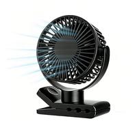 SKIKHN Ventilador de Mesa, 2000mAh Recargable Ventilador USB con Abrazadera Resistente, Ventilador Portátil de Clip con 5 Velocidades, Rotación de 720 Grados, para Oficina, Hogar, Acampar (Negro)