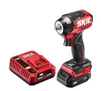 Skil PWR CORE 12 - Kit de llave de impacto compacta sin escobillas de 12 V de 3/8 pulgadas con 3 velocidades y luz halo, incluye batería de litio de 2.0 Ah y cargador PWR JUMP - IW6744A-10