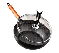 Skillets Non Sticks, Handmade Hammered Iron Cast Pan with Lid, High Heat Durability, Cooking Skillet for Induction Cooker, Baking, Outdoor Dining, Apartment Kitchen, Breakfast and Camping, 28 x 7 cm