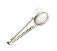 Skimmer Slotted Spoon, 2 in 1 Stainless Strainer, 13.39x5.12 inches Metal Ladle with Tongs, Fry Oil Mesh Scoop, Comfortable Grip Cooking Tool for Draining Boiling Kitchen Use