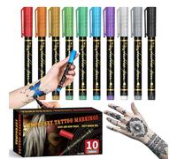 Skin Safe Markers,temporary Tattoo Markers for Skin,10 Colours Temporary Tattoo Pen,Waterproof Halloween Temporarys Tattoos Marker,Colored Ink Tattoos Pens for Body & Face Art, Party, Festival-A