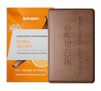 SKINBRO Dubai Secret - Gel de ducha sólido para hombre con haba tonka, vainilla, fabricado en Alemania, champú vegano y sostenible, sin silicona, jabón sólido, jabón natural, 100 g
