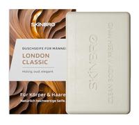 SKINBRO Gel de ducha sólido para hombres London Classic - Jabón de ducha para hombres elegante y amaderado, fabricado en Alemania, champú para hombre, vegano y sostenible, sin silicona, jabón sólido