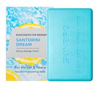 SKINBRO Santorini Dream - Gel de ducha sólido para hombre, color naranja y fresco, fabricado en Alemania, champú vegano y sostenible, sin silicona, jabón sólido, jabón natural, 100 g