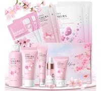 Skincare Coreano Kit, Sakura Set de Cuidado de la Piel, Skincare Set con Limpiador Facial, Tónico Hidratante, Suero, Crema para Ojos, Crema, Mascarilla Hidratante,11 Piezas