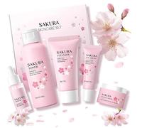 Skincare Coreano Kit, Sakura Skincare Kit, Kit Skincare con Limpiador, Tónico, Esencia, Crema de Esencia y Crema para Ojos, Antiedad, Productos Coreanos Faciales, Cofre Regalo Mujer, 5 Piezas