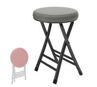 SKINCATE Plegable Taburete De Bar Acolchado Redondo, Taburetes Altos De Cocina, Taburete De Mostrador con Reposapiés, Ergonómica, Sin Instalación/Altura 50cm(Grey)