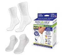 Skineez Calcetines hidratantes para diabéticos, tela ultra suave que absorbe el sudor clínicamente probada para curar, proteger y mejorar la condición de la piel, blanco, grande/XL, 1 par de calcetines para el tobillo y 1 par