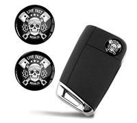 SkinoEu® 2 x Ø14mm Punisher Cráneo Calavera Live Fast Motor Co Sport 3D Gel Silicona Stickers Pegatinas Llave con Central Control Remoto Adhesivo Autos Coches Motos Ciclomotores Bicicletas KSK 15