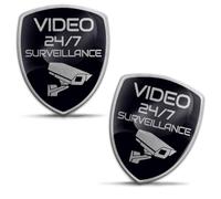 SkinoEu 2 x 3D Gel Sign Notificación Símbolo Advertencia Seguridad 24 Horas Cámara Video Vigilancia Pegatinas Marcado para Puerta Puerta Negro Plata KS 188