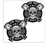 SkinoEu® 2 x PVC Laminado Adhesivos Pegatinas Cráneo Calavera Live Fast Skull para Autos Coches Motos Ciclomotores Bicicletas Ordenador Portátil Regalo B 41
