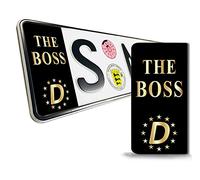 SkinoEu 2 x PVC Laminados Adhesivos Stickers Pegatinas The Boss Placa de Matrícula UE Bandera de Alemania EU Auto Coche Moto QV 15