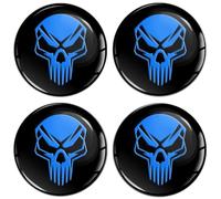 SkinoEu 4 Pegatinas de 55 mm para tapacubos, Tapas de buje, Tapas de Rueda, Pegatinas Negras y Azules, Calaveras A 355