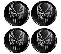SkinoEu 4 Pegatinas de 55 mm para tapacubos, Tapas de buje, Tapas de Rueda, Pegatinas Negras y Plateadas, Calaveras A 5455