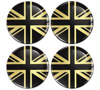 SkinoEu 4 x 55 mm 3D Silicona Adhesivo Pegatinas Stickers Universal para Tapas de Rueda de Centro Tapacubos para Coche Auto Tuning Emblema Negro Oro Bandera del Reino Unido UK A 9555