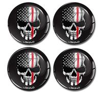 SkinoEu® 4 x 55mm 3D Silicona Adhesivo Pegatinas Stickers Universal Tapas de Rueda de Centro Tapacubos para Coche Auto Tuning Craneo Bandera USA Thin Red Line A 3255
