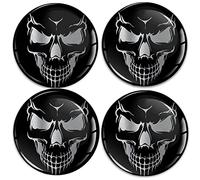 SkinoEu 4 x 60mm 3D Silicona Adhesivo Pegatinas Stickers Universal Tapas de Rueda de Centro Tapacubos para Coche Auto Tuning Calavera Plata A 9260