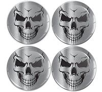 SkinoEu 4 x 60mm 3D Silicona Adhesivo Pegatinas Stickers Universal Tapas de Rueda de Centro Tapacubos para Coche Auto Tuning Calavera Plata A 9360