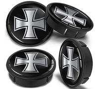 SkinoEu 4 x 60mm Universal Tapas de Rueda de Aleación Centro Centrales Tapacubos para Llantas Coche Tuning Negro Plata Iron Cross CXZ 6