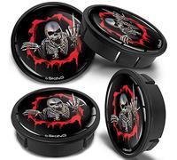 SkinoEu 4 x 60mm Universal Tapas de Rueda de Aleación Centro Centrales Tapacubos para Llantas Coche Tuning Negro Plata Dedo Medio Cráneo CX 20