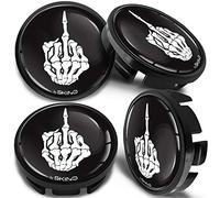 SkinoEu 4 x 65mm Tapas de Rueda de Centro Centrales Llantas Aluminio Compatibles con Tapacubos VW Número de Pieza 3B7601171 / 6U7601171 Negro Plata Cráneo Dedo Medio CV 22