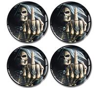 SkinoEu® 4 x 68mm 3D Silicona Adhesivo Pegatinas Stickers Universal Tapas De Rueda De Centro Tapacubos para Coche Auto Tuning Brillo Craneo Dedo Medio Skull A 2568