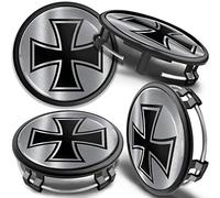 SkinoEu 4 x 75mm Tapas de Rueda de Centro Centrales Llantas Aluminio Compatibles con Tapacubos Mercedes Benz B66470207 / B66470200 Negro Plata Cruz de Hierro CMZ 7