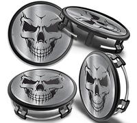 SkinoEu 4 x 75mm Tapas de Rueda de Centro Centrales Llantas Aluminio Compatibles con Tapacubos Mercedes Benz B66470207 / B66470200 Cráneo Plata CM 49