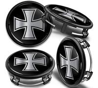 SkinoEu 4 x 75mm Tapas de Rueda de Centro Centrales Llantas Aluminio Compatibles con Tapacubos Mercedes Benz B66470207 / B66470200 Negro Plata Cruz de Hierro CMZ 8
