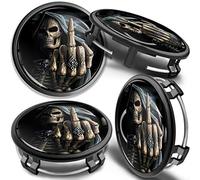 SkinoEu 4 x 75mm Tapas de Rueda de Centro Centrales Llantas Aluminio Compatibles con Tapacubos Mercedes Benz B66470207 / B66470200 Negro Cráneo Dedo Medio CM 25