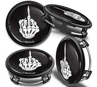 SkinoEu 4 x 75mm Tapas de Rueda de Centro Centrales Llantas Aluminio Compatibles con Tapacubos Mercedes Benz B66470207 / B66470200 Negro Plata Cráneo Dedo Medio CM 22