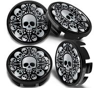 SkinoEu Juego de 4 Tapacubos Centrales de Ruedas de 65 mm Compatible con VW 3B7 601 171 / 6U7 601 171 Negro Plata Cráneo CV 10