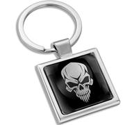 SkinoEu KK 300 - Llavero de metal con caja de regalo, diseño de calavera, color negro y plateado, negro/plateado, 7.5cm x 3cm