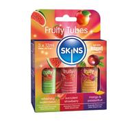 SKINS - 3X Lubricantes Acuosos con Sabor - Lubricante Comestible y Chupetazos - Refrescante Sandía, Deliciosa Fresa y Mango & Maracuyá para Placer Oral & Relaciones Sexuales