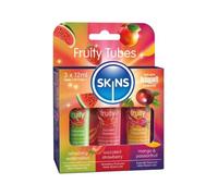 SKINS - 3X Lubricantes Acuosos con Sabor - Lubricante Comestible y Chupetazos - Refrescante Sandía, Deliciosa Fresa y Mango & Maracuyá para Placer Oral & Relaciones Sexuales