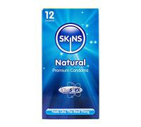 Skins Sexual Health Condones naturales - Condones de látex natural sin olor, Extra lubricados para sentirse como los reales (Natural, 12 Unidades (Paquete de 1))