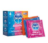 Skins Sexual Health Condones surtidos, ultrafinos, naturales y puntos y costillas. Sin olor a látex y lubricación adicional para máxima comodidad (Clasificado, 4 Unidades (Paquete de 1))