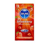 Skins Sexual Health Preservativos con sabor a fresa. Sin olor a látex y lubricación adicional para máxima comodidad y placer. Sensación delgada y segura (Incoloro, 12 Unidades (Paquete de 1))