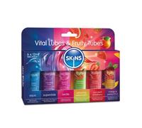 SKINS Set de Lubricantes Sexuales - Paquete de seis tubos de gel lubricante que incluyen un lubricante a base de agua, un lubricante de silicona, aromatizados, lubricante estimulante y lubricante anal