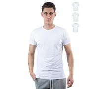 SKIPPER Pack de 3 camisetas para hombre de cuello redondo, camisetas básicas en color blanco, camiseta interior de 95 % algodón y 5 % elastano, camiseta interior de manga corta para hombre, camiseta