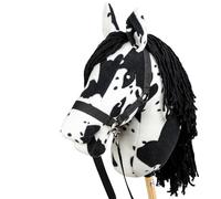 SKIPPI Hobby Horse Pío Negro, Gran Caballo A3, Caballo de Palo con Halter y Riendas en el Set, Caballo Blanco con Manchas Negras, Hobby Horsing, Regalo para una Niña, para un Niño
