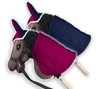 SKIPPI Manta y Orejeras para Caballo Hobby Horse - Fucsia y Azul Marino, Hobby Horse Accesorios, Manta Reversible y Orejeras Antimoscas para Caballo de Palo, Hobby Horsing