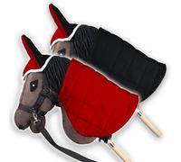 SKIPPI Manta y Orejeras para Caballo Hobby Horse - Rojo y Negro, Hobby Horse Accesorios, Manta Reversible y Orejeras Antimoscas para Caballo de Palo, Hobby Horsing