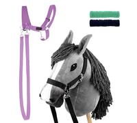 SKIPPI Set Hobby Horse Gris con Cabestro Lavanda, A3 Gran Caballo de Palo y Hobby Horse Accesorios, 2 Cabestros, 2 Riendas, 2 Protectores de Forro Polar