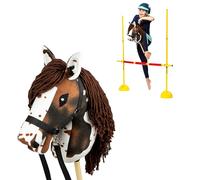 SKIPPI Set Hobby Horse Pío Alazán y Obstáculo de Salto 135 cm, A3 Gran Caballo de Palo y Hobby Horse Accesorios, Valla de Salto, Cabestro, Riendas