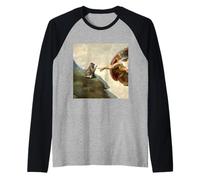 Skippity Paps Gato y Miguel Ángel Creación de Adán Parodia Camiseta Manga Raglan
