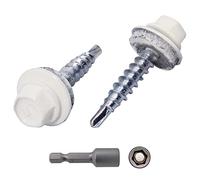 SKIR'CO 140 piezas Tornillos para techos 4,8 x 25 mm tornillos autoperforantes pintados con arandelas EPDM cabeza hexagonal (blanco puro RAL 9010)